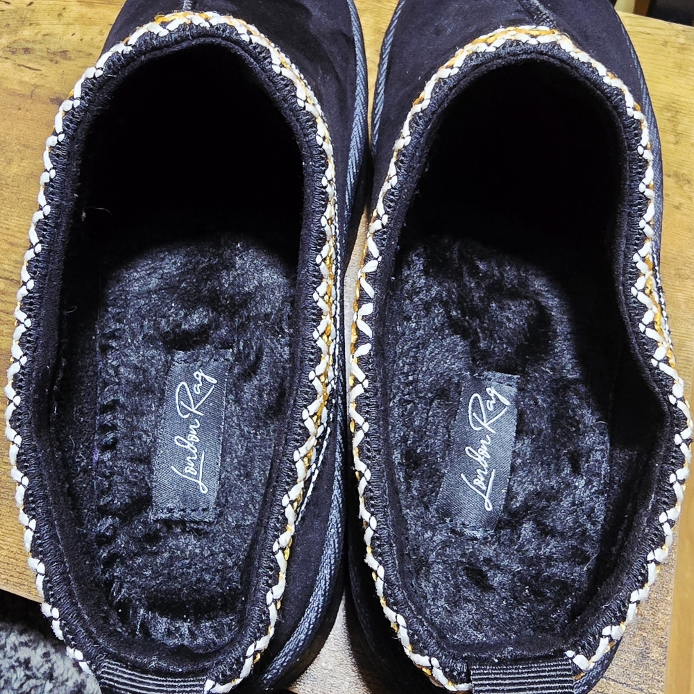 “Black Platform Faux Fur Lined Slip On Mules Cozy UGG Style Women’s - Picture 3 of 8
